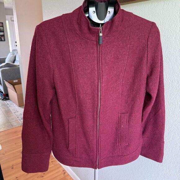 Della Spiga Italy Boiled Wool Zip Up Moto Long Sleeve Jacket Coat Womens Large - Picture 1 of 4